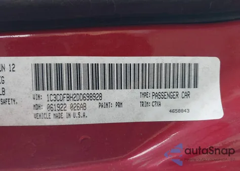 2013 Dodge Dart Rallye z USA, uszkodzony, nr VIN 1C3CDFBH2DD698928